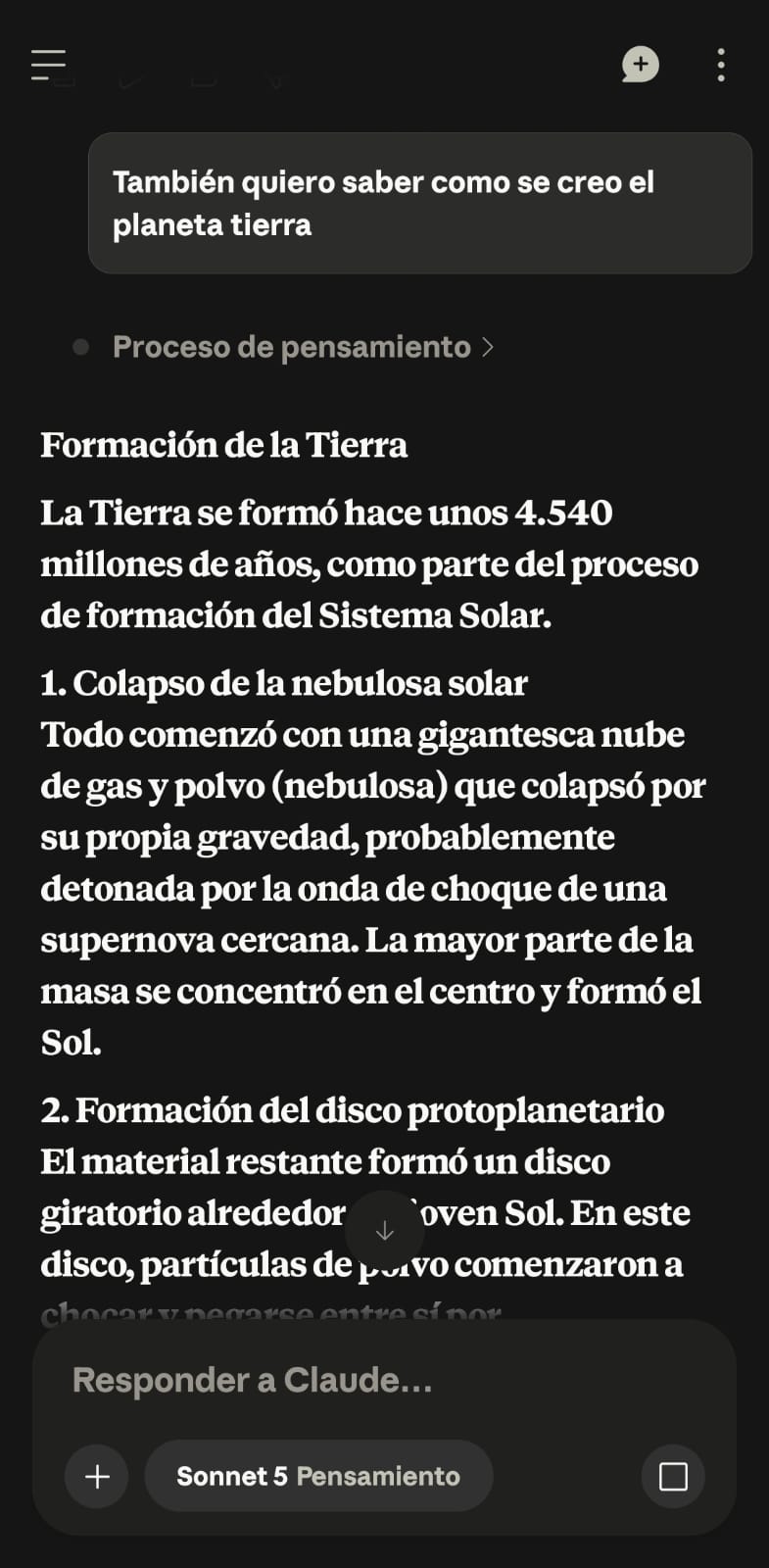 Claude explicando la formación de la Tierra